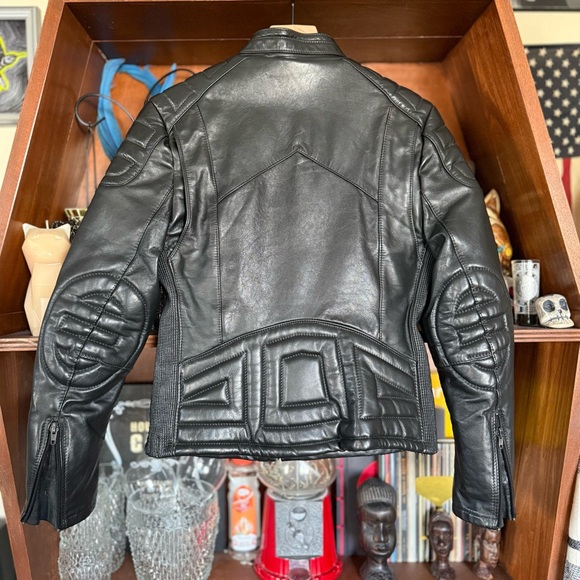 Taurus by Drospo - Vintage Black Leather Motorcycle Jacket Padded Shoulders - xs - Picture 4 of 8